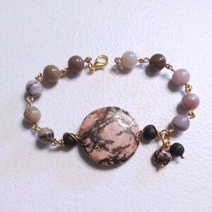 Uniquely Handmade! Rosary Style Rhodonite & Agate Bracelet! Muted Pinks + Browns